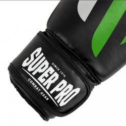 SUPER PRO Dětské boxerské rukavice No Mercy Black - zeleno/stříbrné