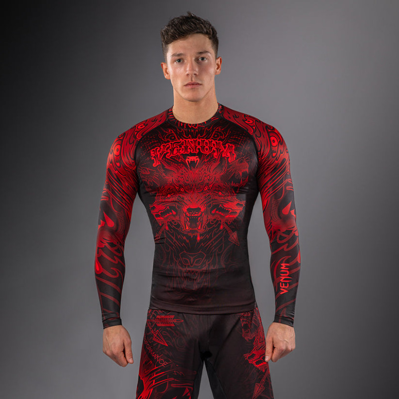 Rashguard VENUM Dl. rukáv Wolf Atak - černo/červený