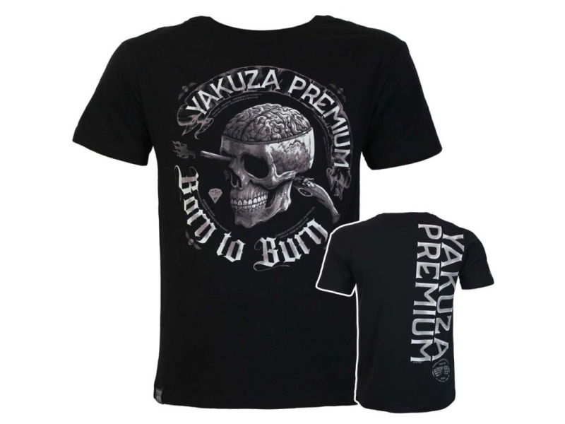 Yakuza Premium Pánské tričko YPS 4006 – Round Skull Print - černé