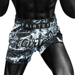 Thai šortky Fairtex S1949 Grunge - černo/bílé
