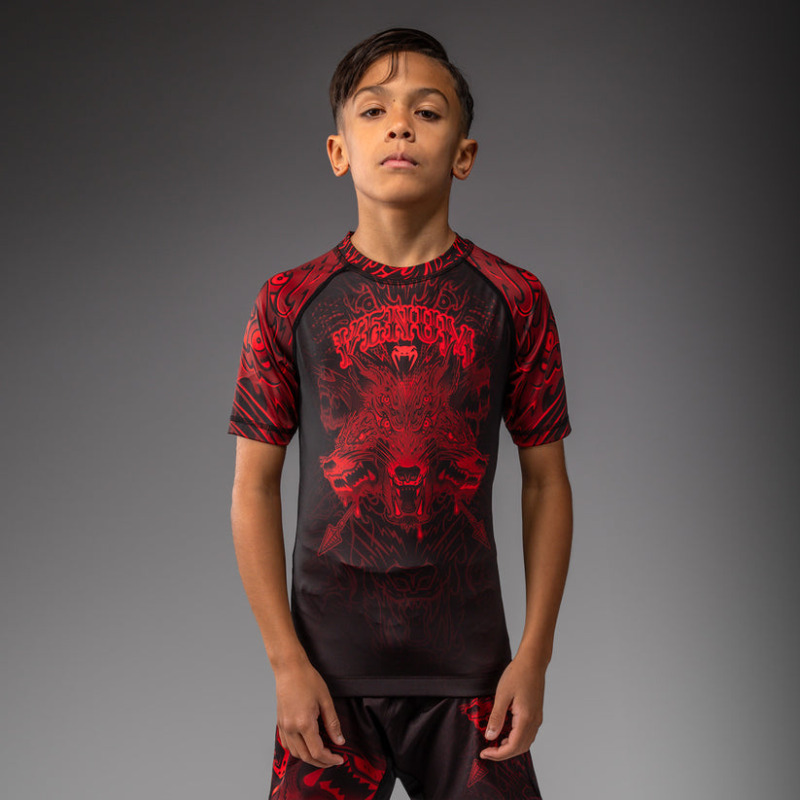 Dětský Rashguard VENUM Wolf Atak Kr. rukáv - černo/červený